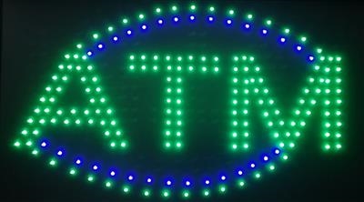 Green ATM LED Sign w/ Blue & Green LED Accent (13"x22")